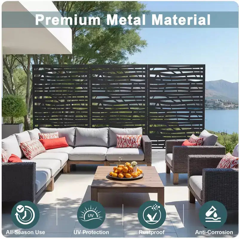 Paravent extérieur 72 po x 47 po pour jardin, motif jungle, noir
