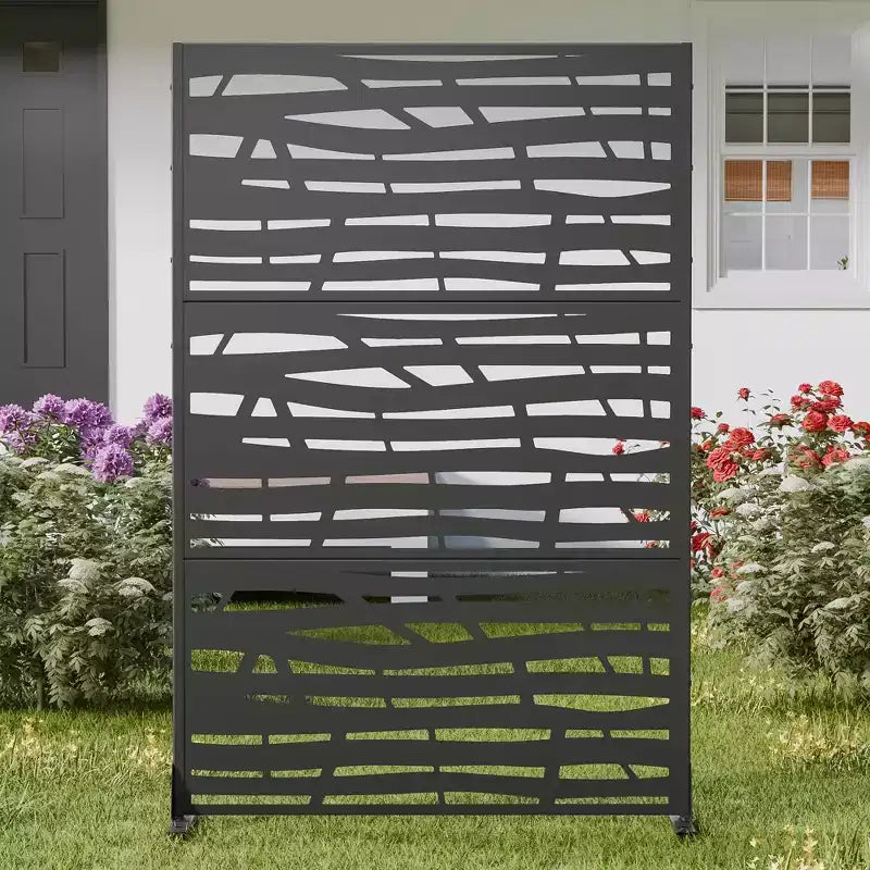 Paravent extérieur 72 po x 47 po pour jardin, motif jungle, noir