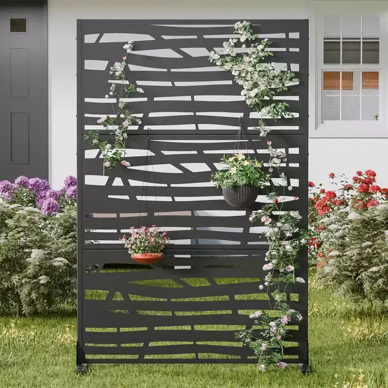 Paravent extérieur 72 po x 47 po pour jardin, motif jungle, noir