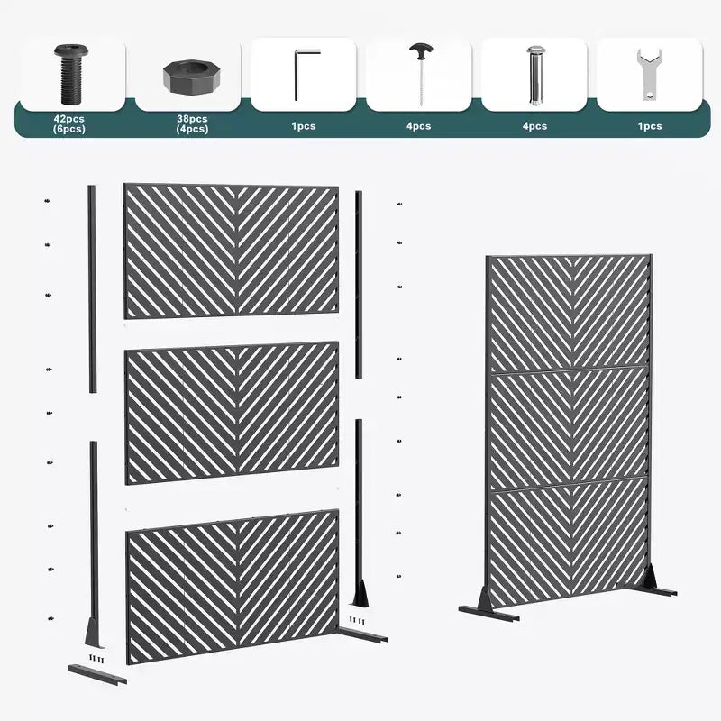 Paravent extérieur 72 po x 47 po pour jardin, motif jungle, noir