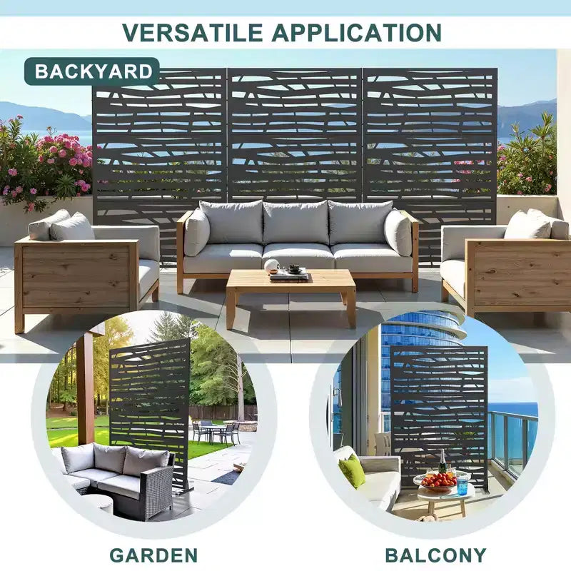 Paravent extérieur 72 po x 47 po pour jardin, motif jungle, noir