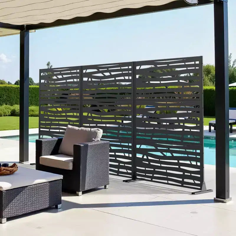 Paravent extérieur 72 po x 47 po pour jardin, motif jungle, noir
