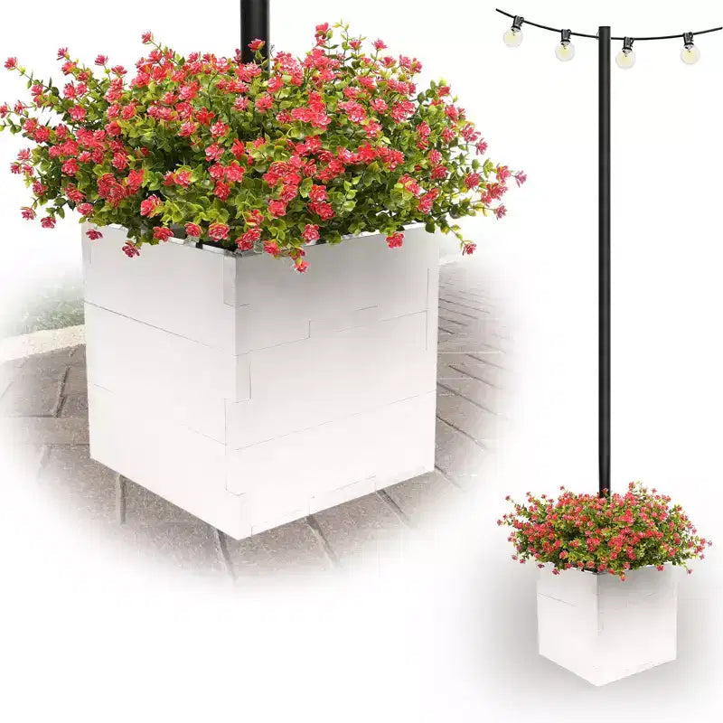 Excello Global Products RTA Planter Box With Pole Holder (White) - 14x14x14 Undersized