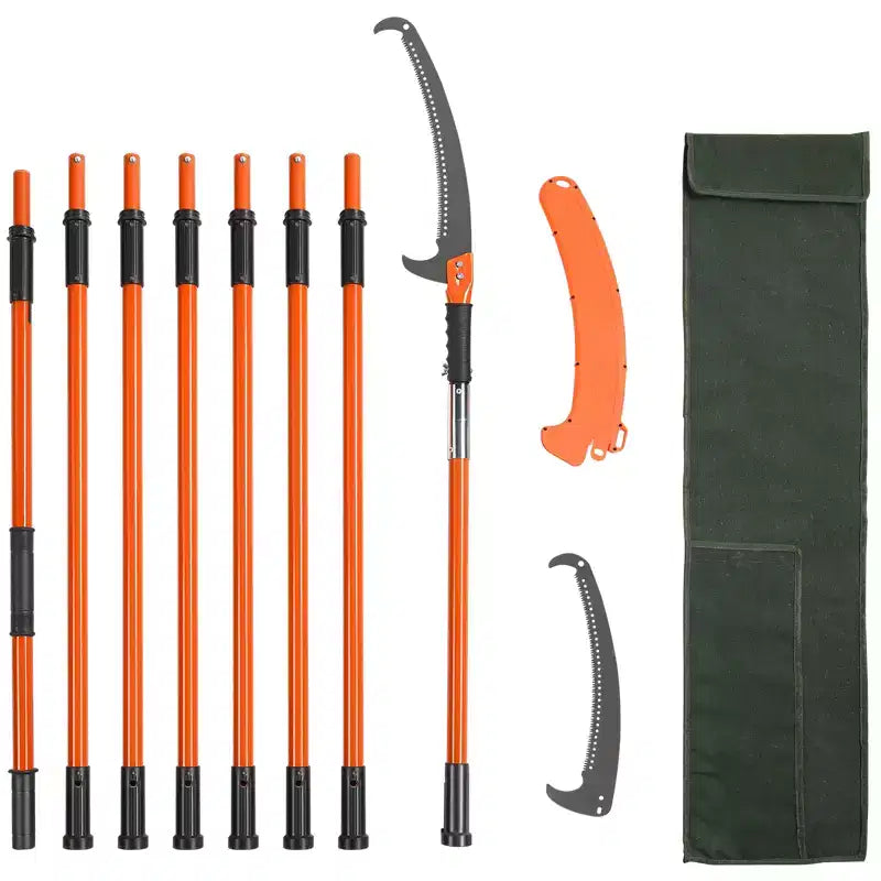 VEVOR Manual Pole Saw, 7.3-27 ft Extendable Tree Pruner, Manual Branch Trimmer with Lightweight 8 Fiberglass Handles, for Pruning Palms and Shrubs