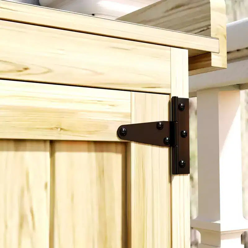 Abri de jardin extérieur en bois, abri de jardin avec plateau en métal, étagère et 2 portes pour patio, pelouse