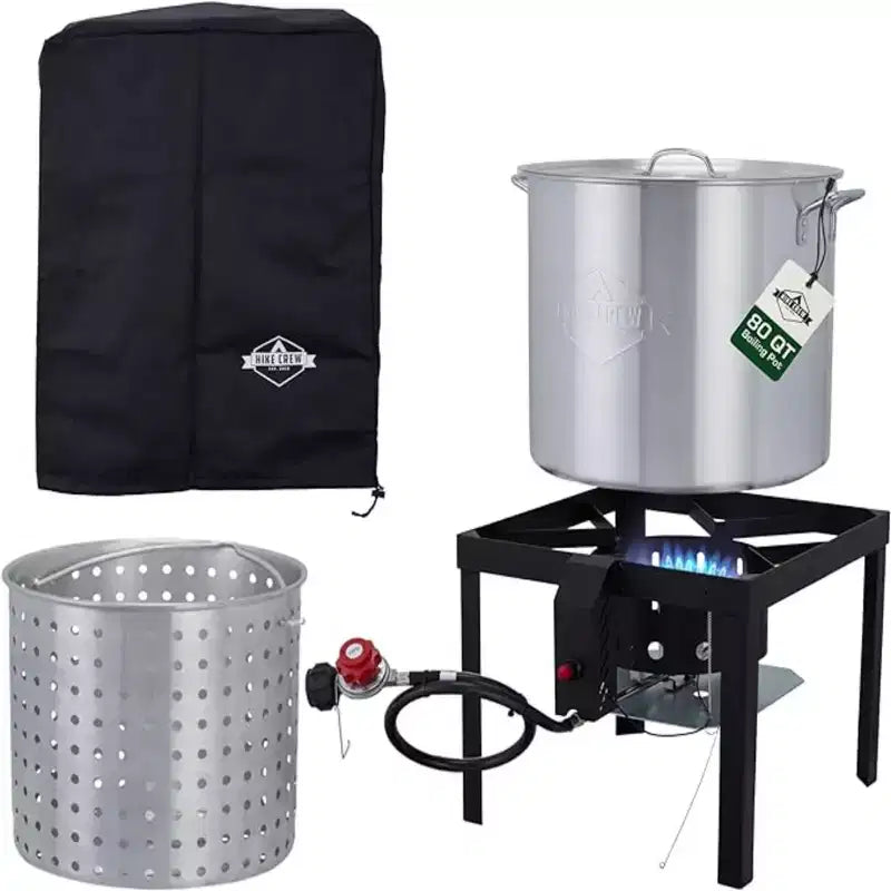 Hike Crew 80QT Outdoor Boiling Kit with Igniter, 110,000 BTU Seafood Boil Set for Crawfish & More