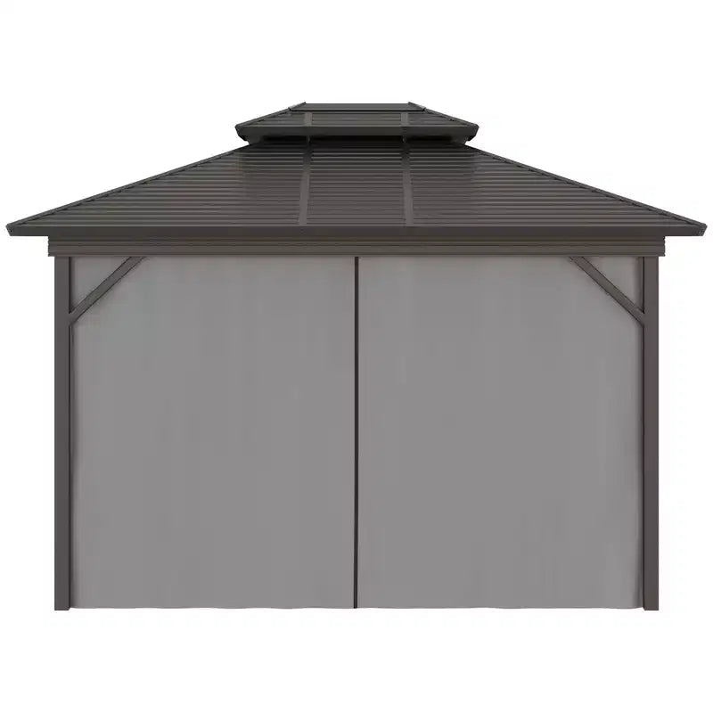 Gazebo à toit rigide en métal avec moustiquaires et rideaux, pavillon à double toit pour patio, jardin, terrasse, porche.