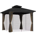 Outsunny Metal Hardtop Gazebo with Mesh Sidewalls & Curtains, Double Roof Pavilion for Patio, Backyard, Deck, Porch