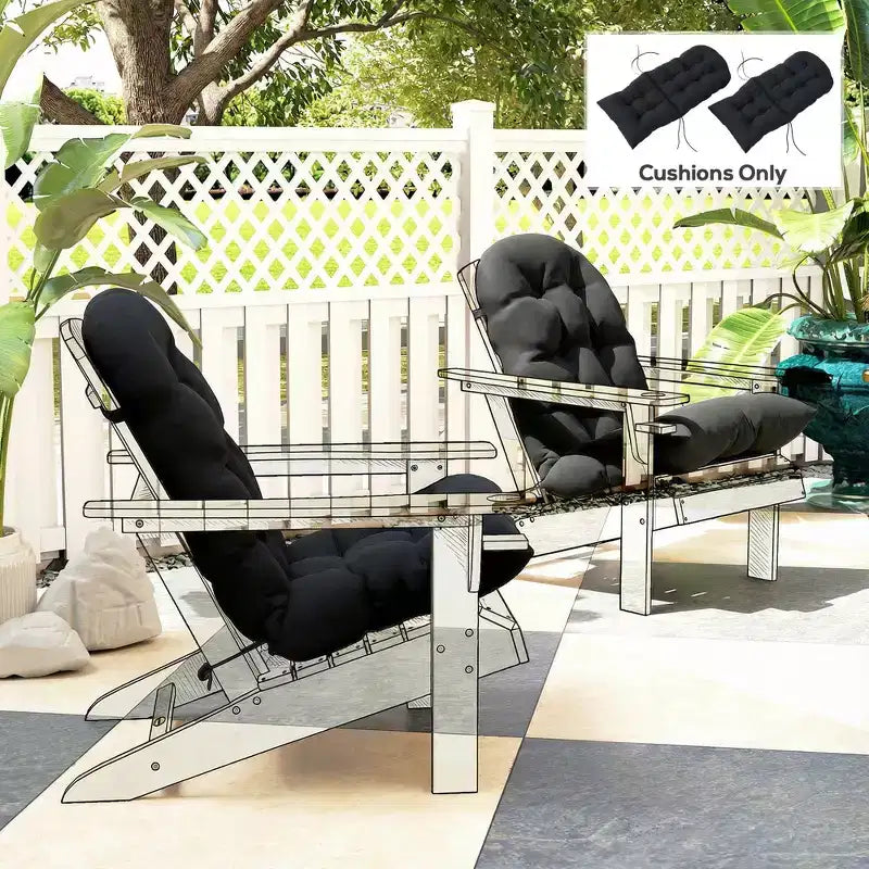 Lot de 2 coussins de chaise, coussins touffetés à dossier haut pour chaise de jardin avec attaches, coussins antidérapants pour chaises Adirondack