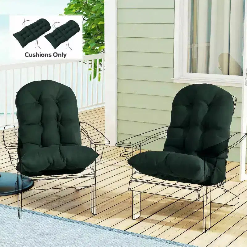 Lot de 2 coussins de chaise, coussins touffetés à dossier haut pour chaise de jardin avec attaches, coussins antidérapants pour chaises Adirondack