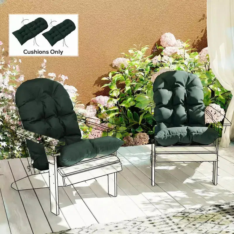 Lot de 2 coussins de chaise, coussins touffetés à dossier haut pour chaise de jardin avec attaches, coussins antidérapants pour chaises Adirondack