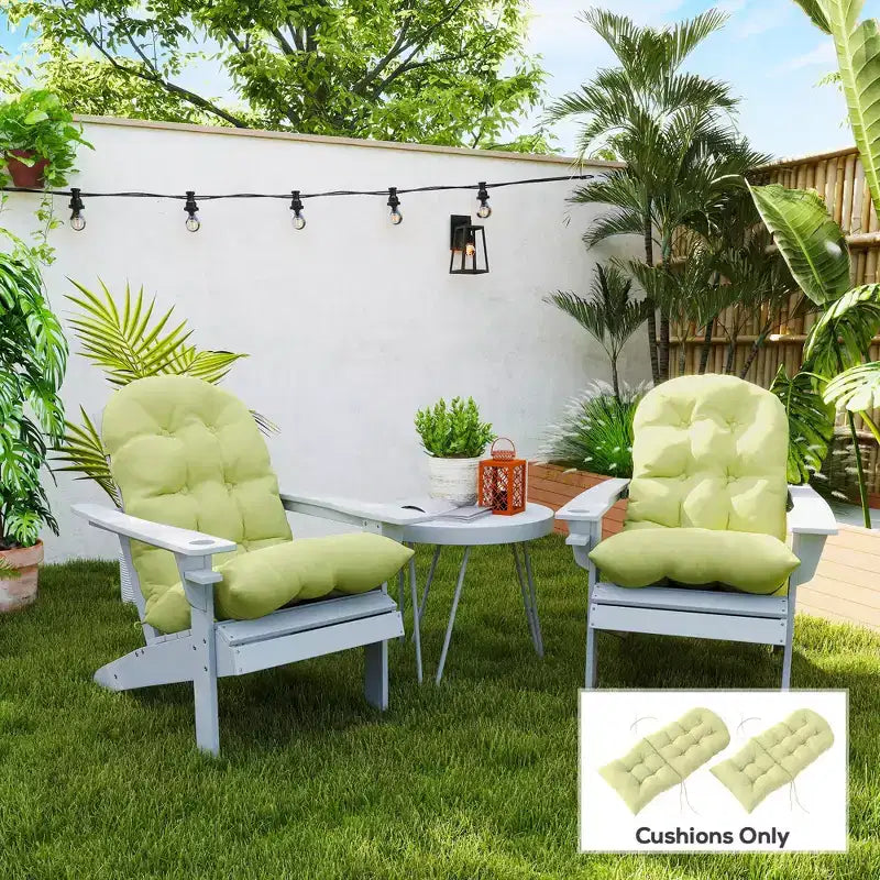 Lot de 2 coussins de chaise, coussins touffetés à dossier haut pour chaise de jardin avec attaches, coussins antidérapants pour chaises Adirondack