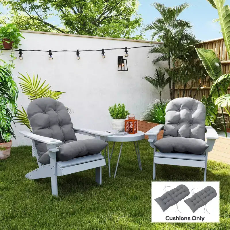 Lot de 2 coussins de chaise, coussins touffetés à dossier haut pour chaise de jardin avec attaches, coussins antidérapants pour chaises Adirondack