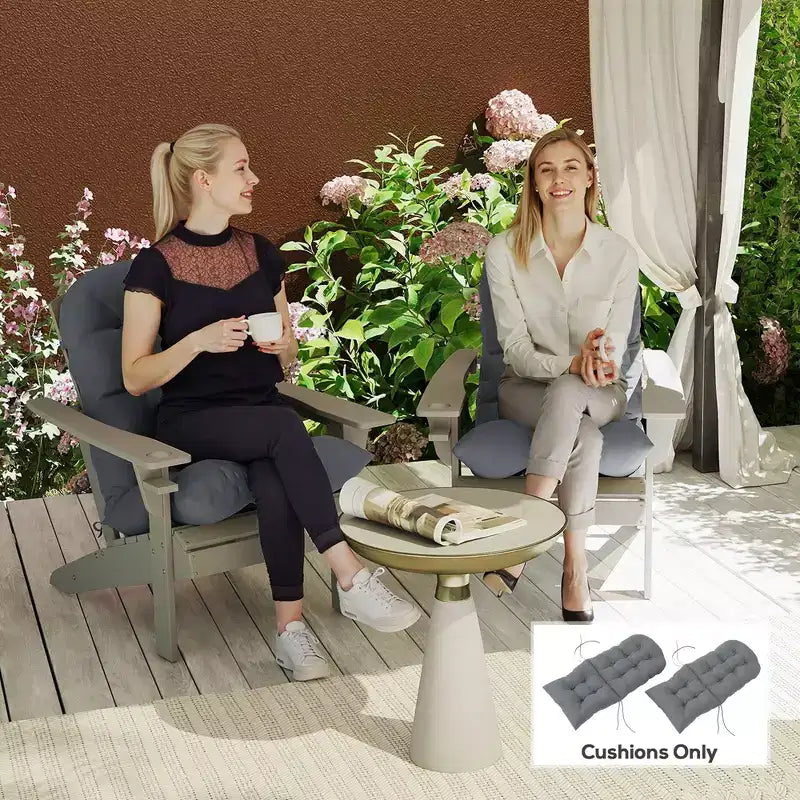 Lot de 2 coussins de chaise, coussins touffetés à dossier haut pour chaise de jardin avec attaches, coussins antidérapants pour chaises Adirondack