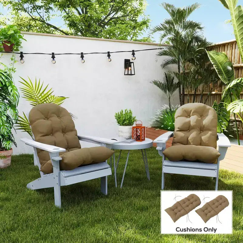 Lot de 2 coussins de chaise, coussins touffetés à dossier haut pour chaise de jardin avec attaches, coussins antidérapants pour chaises Adirondack