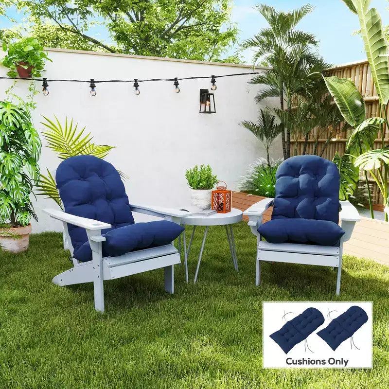 Lot de 2 coussins de chaise, coussins touffetés à dossier haut pour chaise de jardin avec attaches, coussins antidérapants pour chaises Adirondack