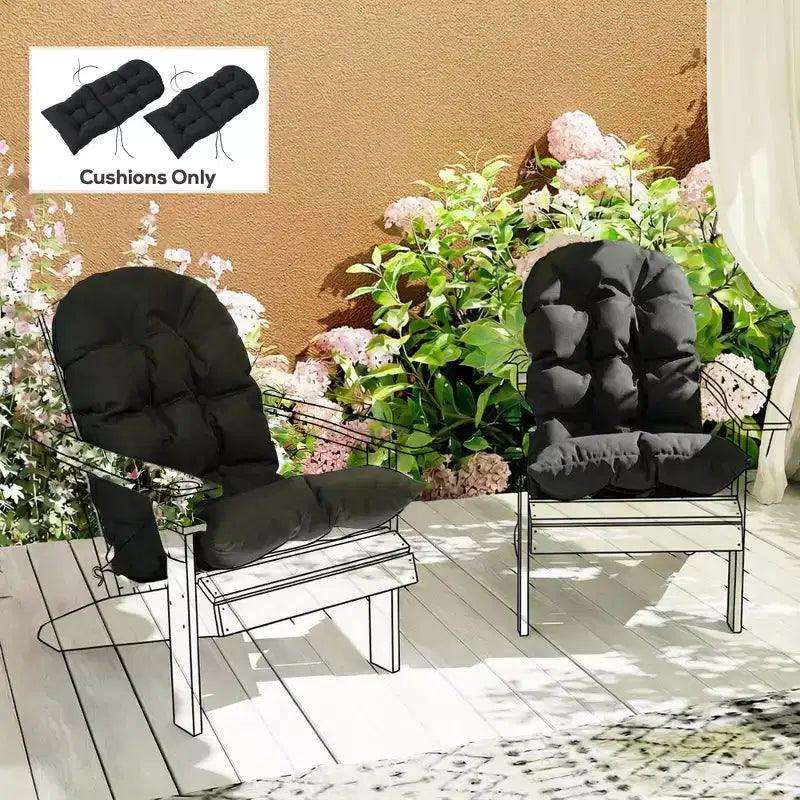 Lot de 2 coussins de chaise, coussins touffetés à dossier haut pour chaise de jardin avec attaches, coussins antidérapants pour chaises Adirondack