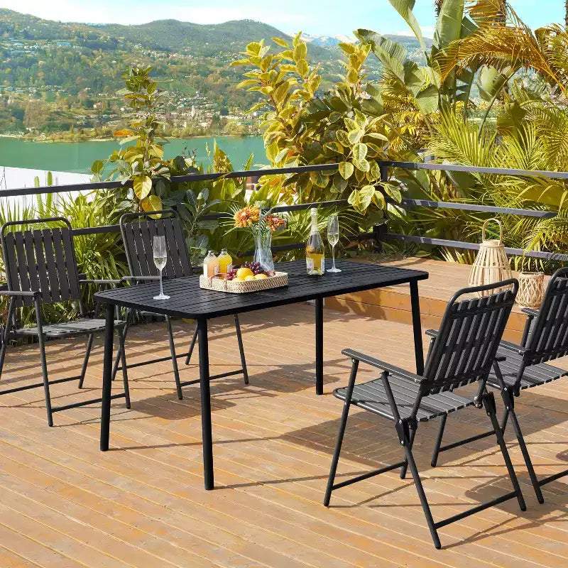 Table de salle à manger de patio pour jardin, patio, terrasse de piscine, pelouse, cour noire
