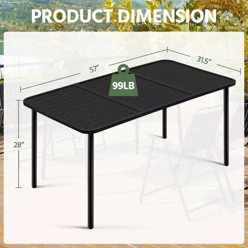 Table de salle à manger de patio pour jardin, patio, terrasse de piscine, pelouse, cour noire