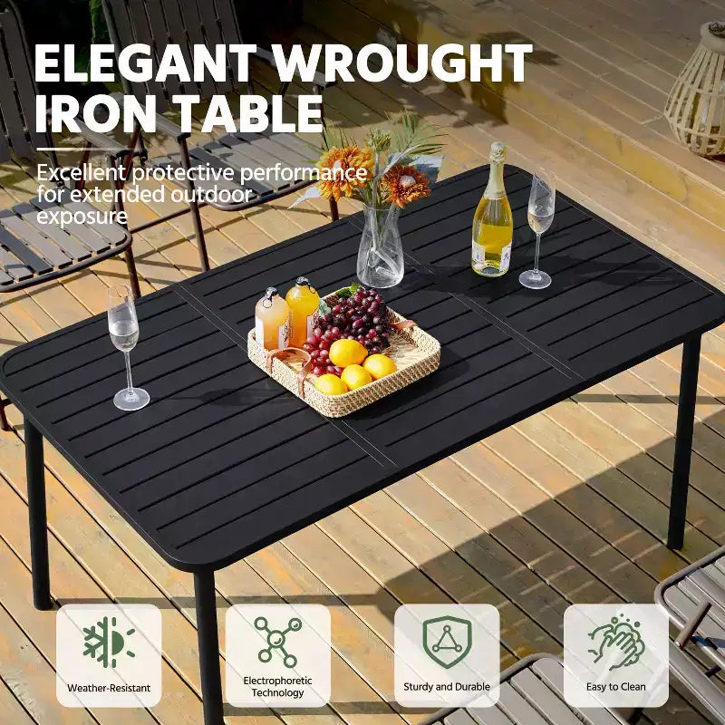 Table de salle à manger de patio pour jardin, patio, terrasse de piscine, pelouse, cour noire