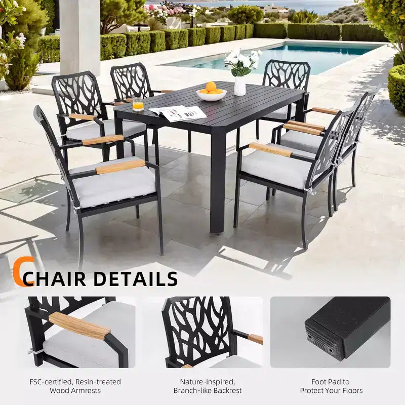 Chaises de salle à manger en aluminium de patio avec coussins (Lot de 2)