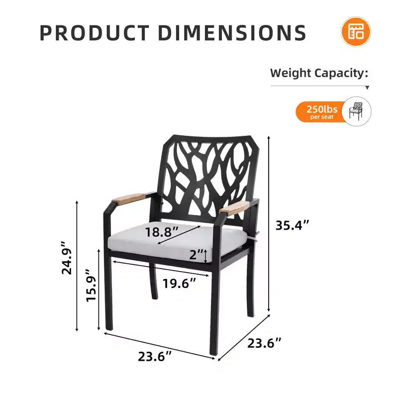 Chaises de salle à manger en aluminium de patio avec coussins (Lot de 2)