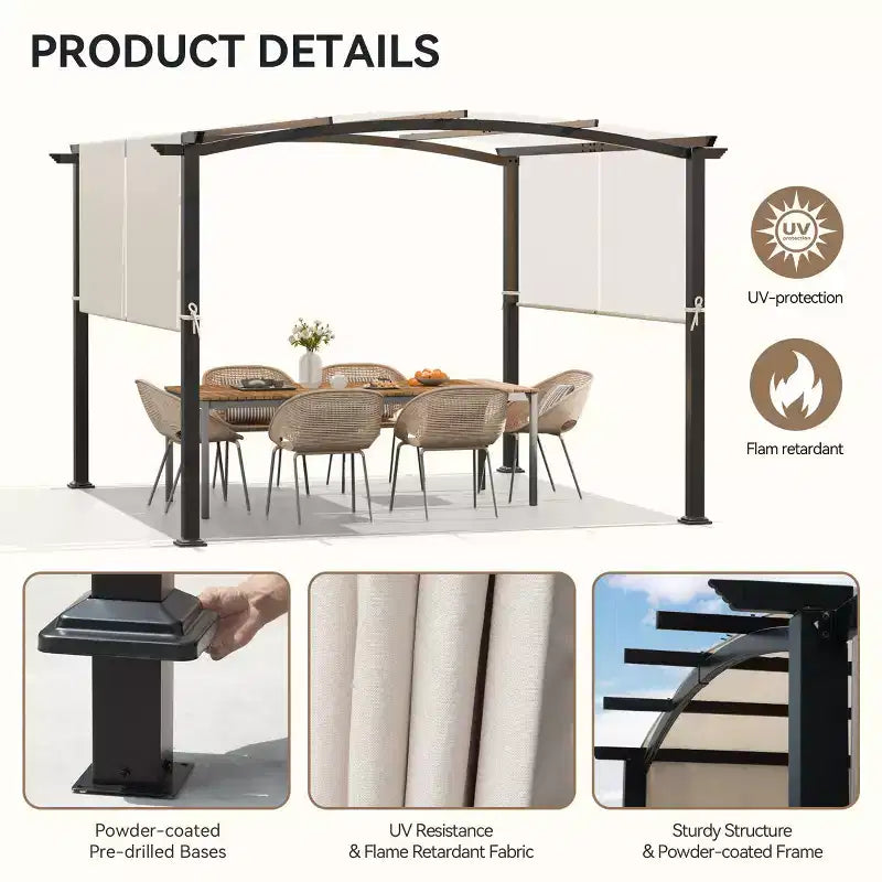 Auvent réglable de 3 m avec tissu résistant aux UV et ignifuge pour terrasse, piscine et jardin