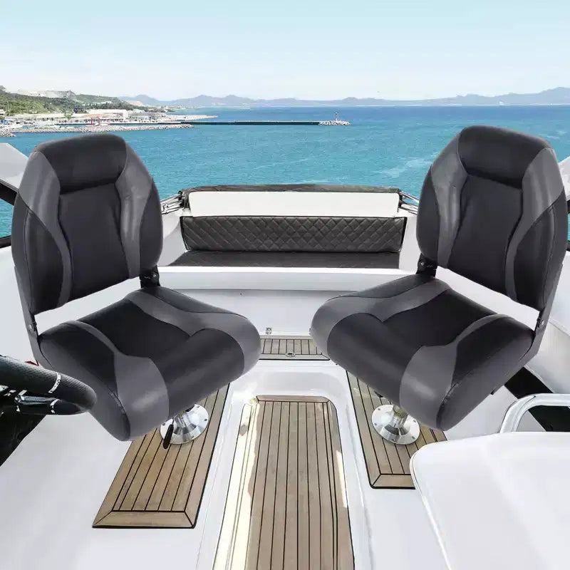 Sièges de bateau lot de 2, Siège de bateau pliant avec dossier haut et imperméable pour ponton de pêche, Chaises de bateau avec vis en acier inoxydable, Coussin épaissi
