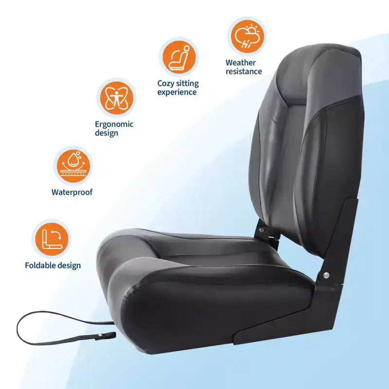 Sièges de bateau lot de 2, Siège de bateau pliant avec dossier haut et imperméable pour ponton de pêche, Chaises de bateau avec vis en acier inoxydable, Coussin épaissi