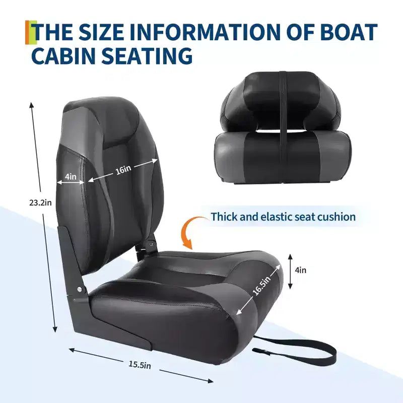 Sièges de bateau lot de 2, Siège de bateau pliant avec dossier haut et imperméable pour ponton de pêche, Chaises de bateau avec vis en acier inoxydable, Coussin épaissi