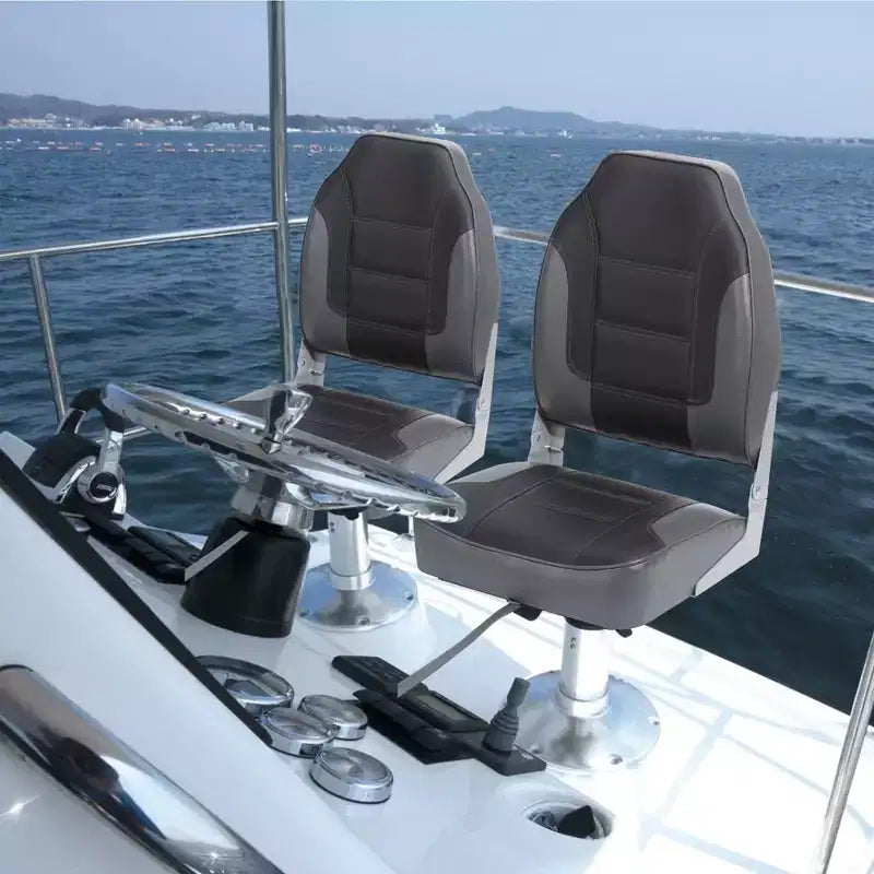 Sièges de bateau lot de 2, Siège de bateau pliant avec dossier haut et imperméable pour ponton de pêche, Chaises de bateau avec vis en acier inoxydable, Coussin épaissi