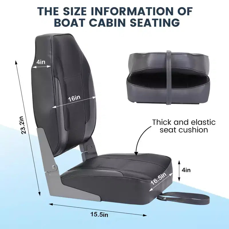 Sièges de bateau lot de 2, Siège de bateau pliant avec dossier haut et imperméable pour ponton de pêche, Chaises de bateau avec vis en acier inoxydable, Coussin épaissi