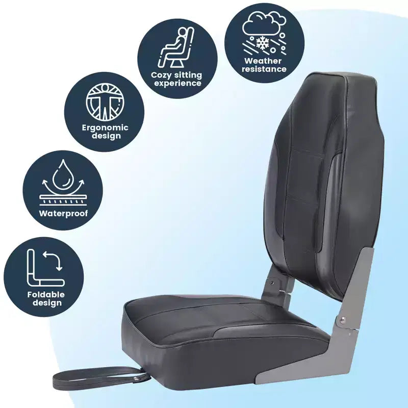 Sièges de bateau lot de 2, Siège de bateau pliant avec dossier haut et imperméable pour ponton de pêche, Chaises de bateau avec vis en acier inoxydable, Coussin épaissi