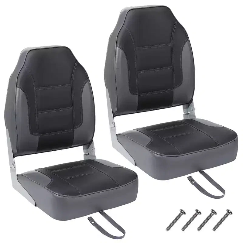 Boat Seats 2 Packs, Folding High Back Fishing Waterproof Pontoon Boat Seat, Boat Chairs with Stainless Steel Screws, Thickened Cushion