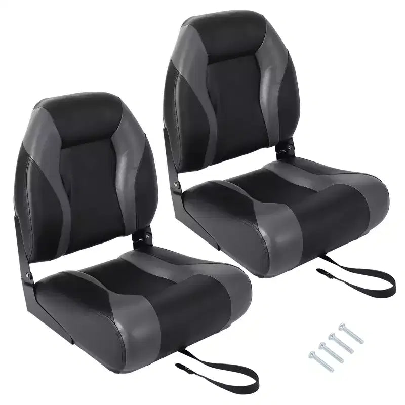 Sièges de bateau lot de 2, Siège de bateau pliant avec dossier haut et imperméable pour ponton de pêche, Chaises de bateau avec vis en acier inoxydable, Coussin épaissi