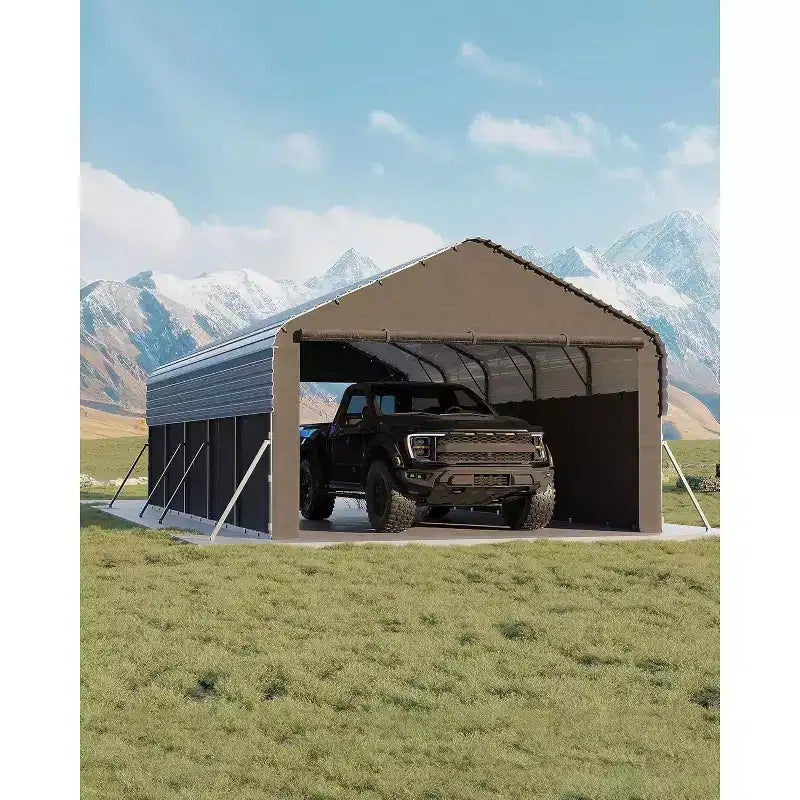 12x24 ft Enclosed Steel Carport with Roll-Up Doors - All-Weather Protection for Trucks Boats Tractors