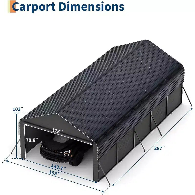 Abri de voiture fermé en acier 12x24 pieds avec portes roulantes - Protection toutes saisons pour camions, bateaux, tracteurs