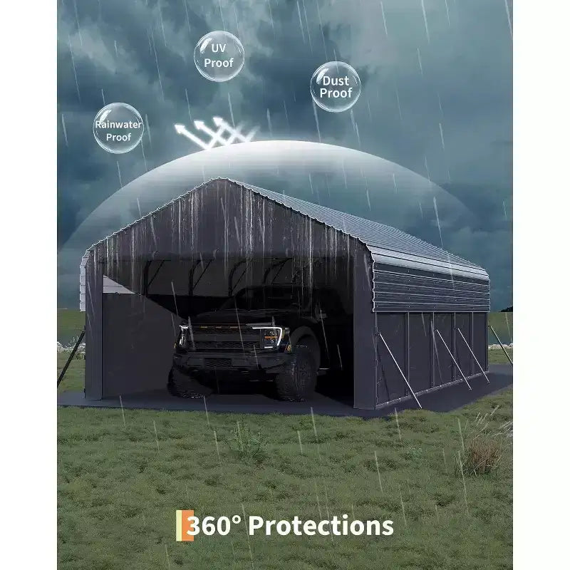 Abri de voiture fermé en acier 12x24 pieds avec portes roulantes - Protection toutes saisons pour camions, bateaux, tracteurs