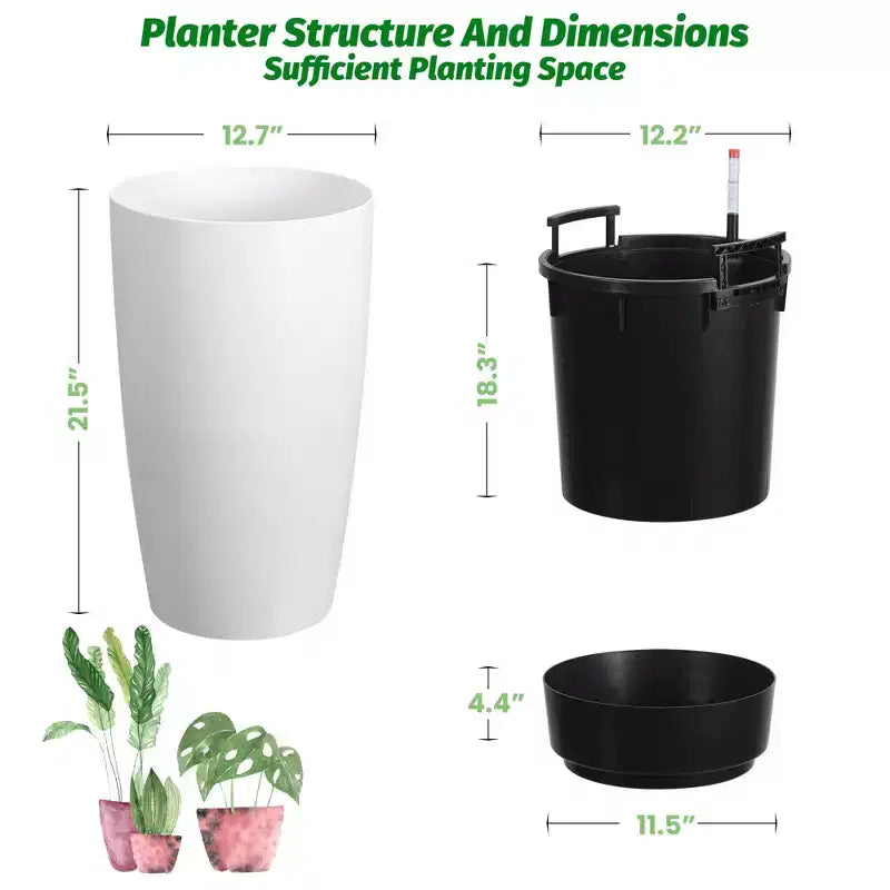 Jardinières à réserve d'eau avec indicateur de niveau, lot de 2 – Pots de 56 cm de haut qui n'arrosent jamais trop, pour utilisation intérieure et et extérieure sur patio, balcon