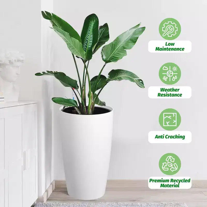 Jardinières à réserve d'eau avec indicateur de niveau, lot de 2 – Pots de 56 cm de haut qui n'arrosent jamais trop, pour utilisation intérieure et et extérieure sur patio, balcon
