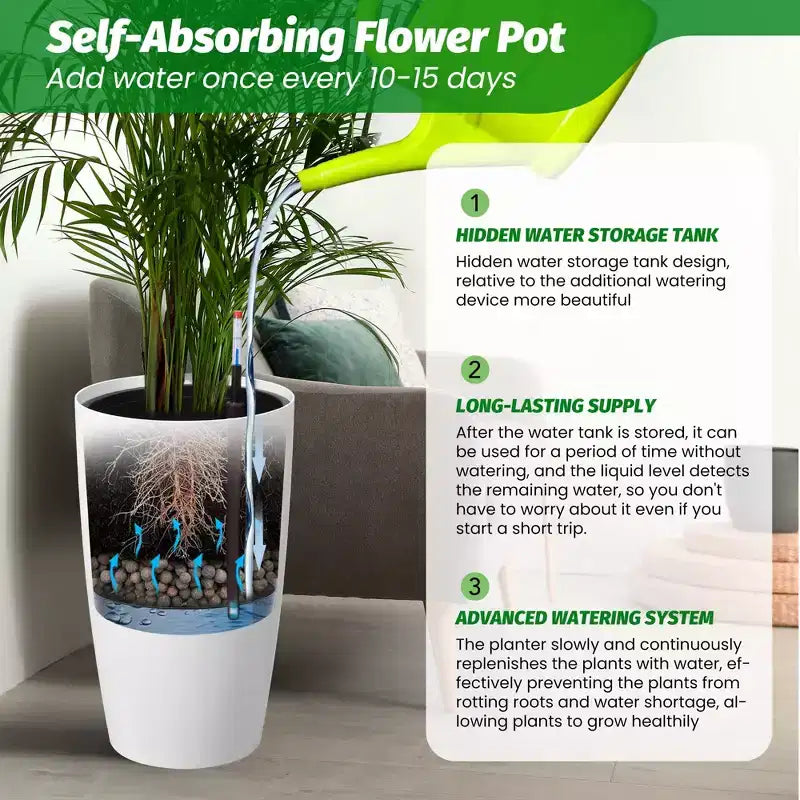 Jardinières à réserve d'eau avec indicateur de niveau, lot de 2 – Pots de 56 cm de haut qui n'arrosent jamais trop, pour utilisation intérieure et et extérieure sur patio, balcon