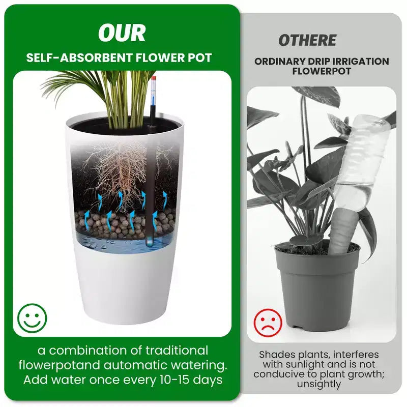 Jardinières à réserve d'eau avec indicateur de niveau, lot de 2 – Pots de 56 cm de haut qui n'arrosent jamais trop, pour utilisation intérieure et et extérieure sur patio, balcon