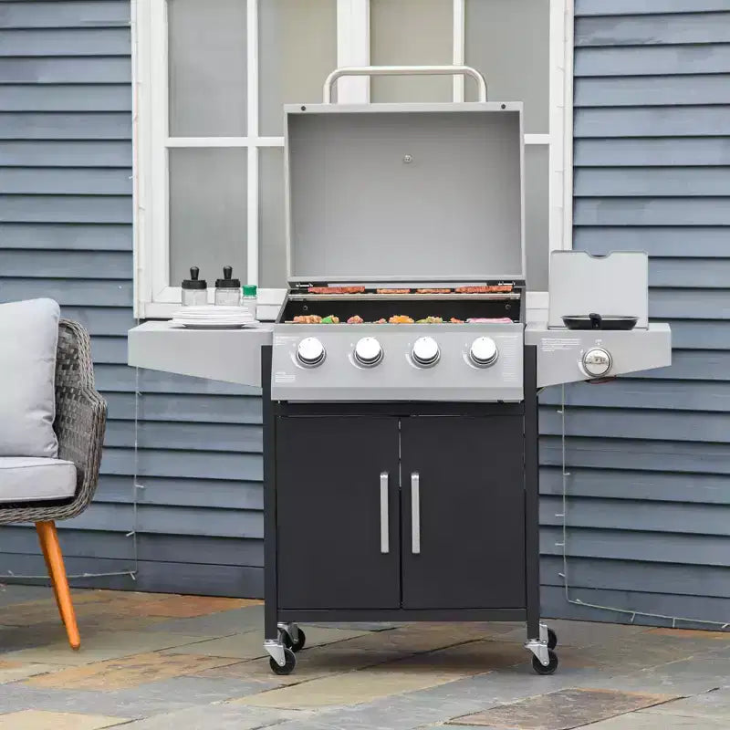 Barbecue 52 po avec roues 4+1 brûleurs au propane. Grill au gaz style armoire avec brûleur latéral, grille de réchaud, armoire de rangement