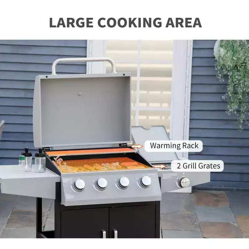 Barbecue 52 po avec roues 4+1 brûleurs au propane. Grill au gaz style armoire avec brûleur latéral, grille de réchaud, armoire de rangement