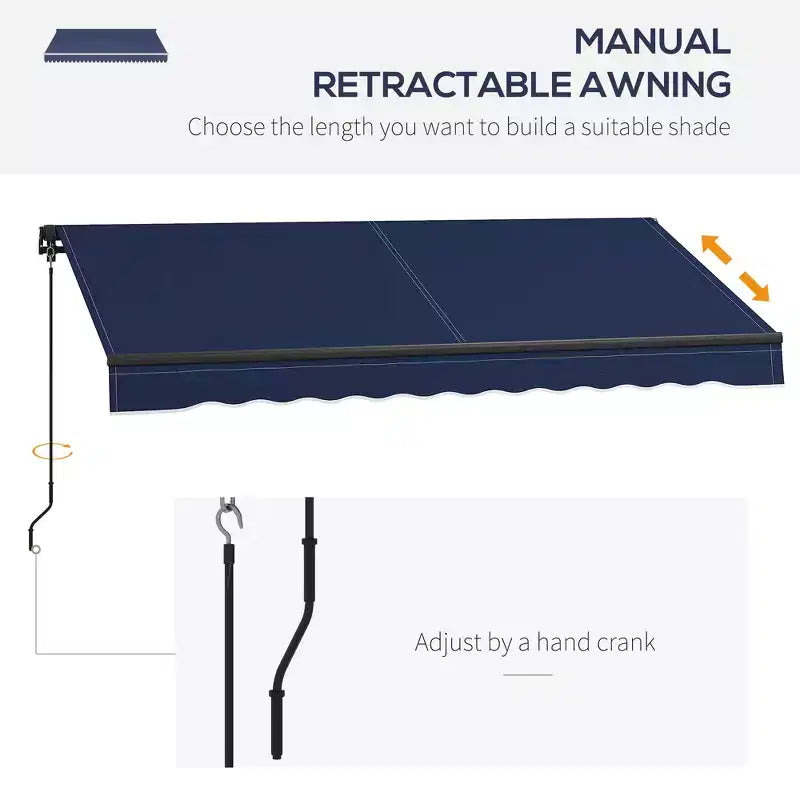 Store banne rétractable 2,4 x 2 m, abri pare-soleil 280 g/m² résistant aux UV pour terrasse, balcon, jardin, bleu