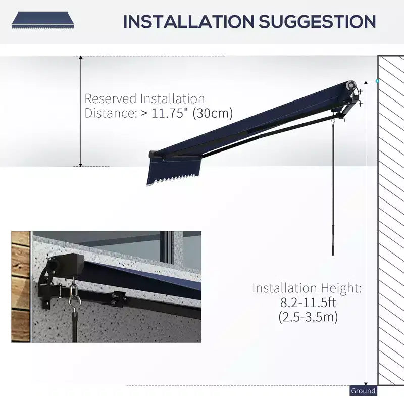 Store banne rétractable 2,4 x 2 m, abri pare-soleil 280 g/m² résistant aux UV pour terrasse, balcon, jardin, bleu