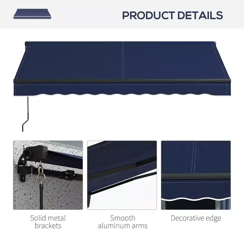 Store banne rétractable 2,4 x 2 m, abri pare-soleil 280 g/m² résistant aux UV pour terrasse, balcon, jardin, bleu