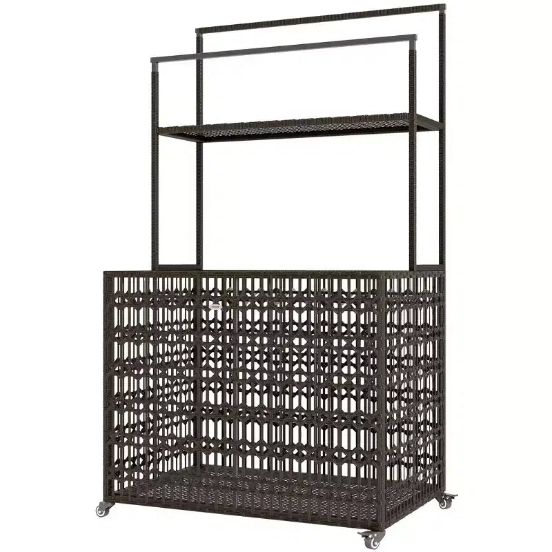 Organisateur de rangement flottant en osier pour piscine, support flottant en rotin PE, chariot de piscine roulant pour flotteurs, frites de piscine, gilets de sauvetage, ballons de plage, marron