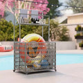 Organisateur de rangement flottant pour piscine en osier, support flottant pour piscine en rotin PE avec étagère à panier, barres à serviettes, nouilles, gilets de sauvetage, ballons de plage, gris mélangé
