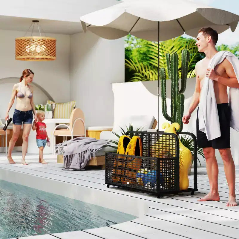 Rangement pour flotteurs de piscine, Chariot de piscine, avec roulettes, 43,25 L x 22,5 l x 28 H, Gris foncé